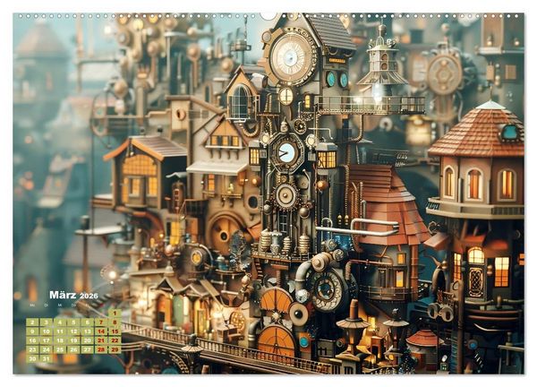 Produktbild: Miniaturwelt Faszinierend winzige H&auml;user im Steampunk-Stil (Wandkalender 2026 DIN A2 quer), CALVENDO Monatskalender