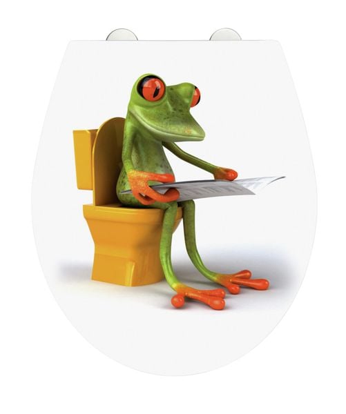 Premium WC-Sitz Hochglanz Acryl Frog News, aus antibakteriellem Duroplast