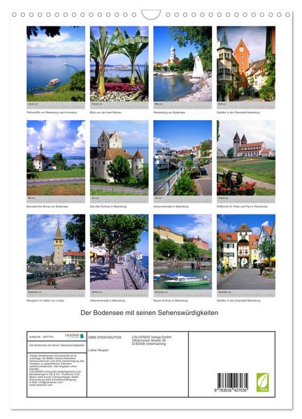 Produktbild: Der Bodensee mit seinen Sehensw&uuml;rdigkeiten (Wandkalender 2026 DIN A3 hoch), CALVENDO Monatskalender