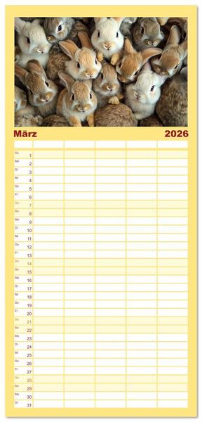 Produktbild: Familienplaner 2026 - Kuschelblicke mit 5 Spalten (Wandkalender, 21 x 45 cm) CALVENDO