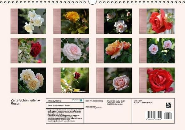 Produktbild: Zarte Sch&ouml;nheiten - Rosen (Wandkalender immerw&auml;hrend DIN A3 quer)