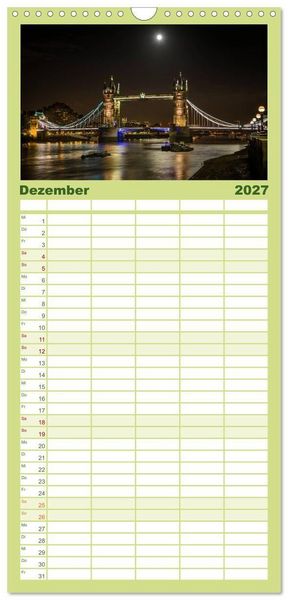 Produktbild: Familienplaner 2027 - Wundervolles London mit 5 Spalten (Wandkalender, 21 x 45 cm) CALVENDO