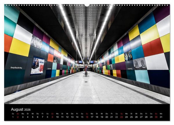 Produktbild: MetroMUC, Stationen im Untergrund M&uuml;nchens (Wandkalender 2026 DIN A2 quer), CALVENDO Monatskalender