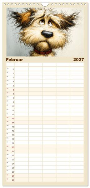 Produktbild: Familienplaner 2027 - Karikatur trifft Hund. Ein Blick auf charmante Vierbeiner mit 5 Spalten (Wandkalender, 21 x 45 cm) CALVENDO