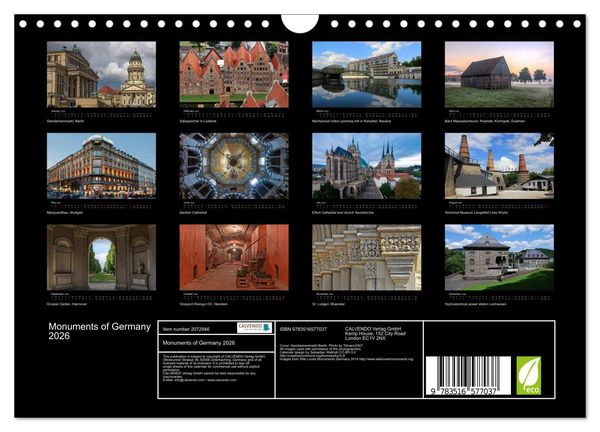 Produktbild: Monuments of Germany 2026 (Wall Calendar 2026 DIN A4 landscape), CALVENDO 12 Month Wall Calendar