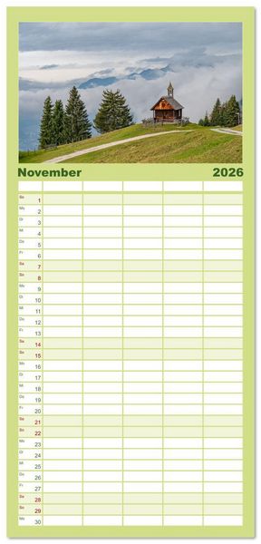 Produktbild: Familienplaner 2026 - Naturwunder Berge mit 5 Spalten (Wandkalender, 21 x 45 cm) CALVENDO