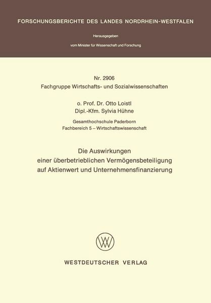Produktbild: Die Auswirkungen einer &Uuml;berbetrieblichen Verm&ouml;gensbeteiligung auf Aktienwert und Unternehmensfinanzierung