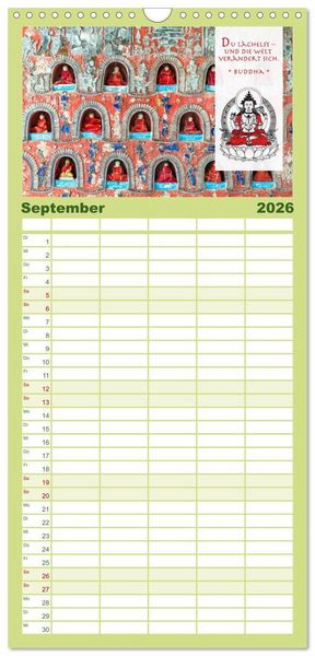 Produktbild: Familienplaner 2026 - BUDDHA im GL&Uuml;CK &ndash; Weisheiten aus Asien mit 5 Spalten (Wandkalender, 21 x 45 cm) CALVENDO