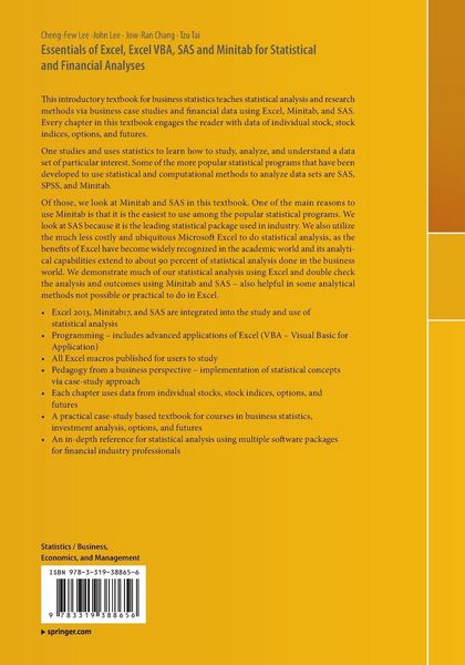 Produktbild: Essentials of Excel, Excel VBA, SAS and Minitab for Statistical and Financial Analyses
