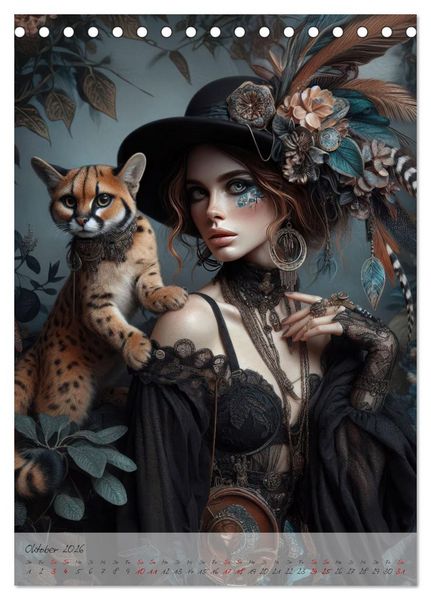 Produktbild: Eleganz der Exotik - Femme Fatale im Boh&egrave;me-Chic mit tierischen Begleitern (Tischkalender 2026 DIN A5 hoch), CALVENDO Monatskalender