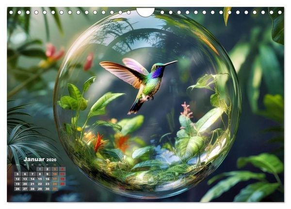 Produktbild: Kolibri in der Glaskugel (Wandkalender 2026 DIN A4 quer), CALVENDO Monatskalender