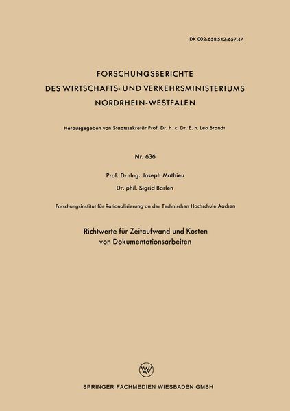 Produktbild: Richtwerte f&uuml;r Zeitaufwand und Kosten von Dokumentationsarbeiten