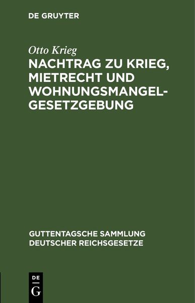 Produktbild: Nachtrag zu Krieg, Mietrecht und Wohnungsmangelgesetzgebung