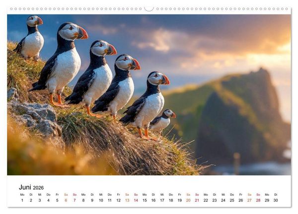 Produktbild: Papageitaucher - Freche Komiker auf Fels und Welle (hochwertiger Premium Wandkalender 2026 DIN A2 quer), Kunstdruck in Hochglanz