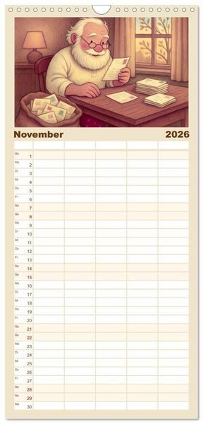 Produktbild: Familienplaner 2026 - Was macht der Weihnachtsmann? mit 5 Spalten (Wandkalender, 21 x 45 cm) CALVENDO