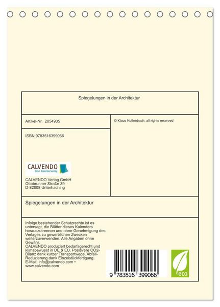 Produktbild: Spiegelungen in der Architektur (Tischkalender 2026 DIN A5 hoch), CALVENDO Monatskalender