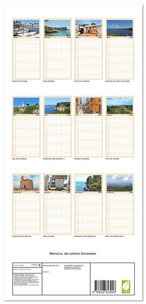 Produktbild: Familienplaner 2026 - Menorca, die sch&ouml;ne Schwester mit 5 Spalten (Wandkalender, 21 x 45 cm) CALVENDO