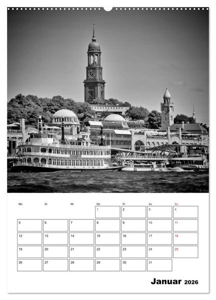 Produktbild: HAMBURG Monochrome Ansichten (Wandkalender 2026 DIN A2 hoch), CALVENDO Monatskalender