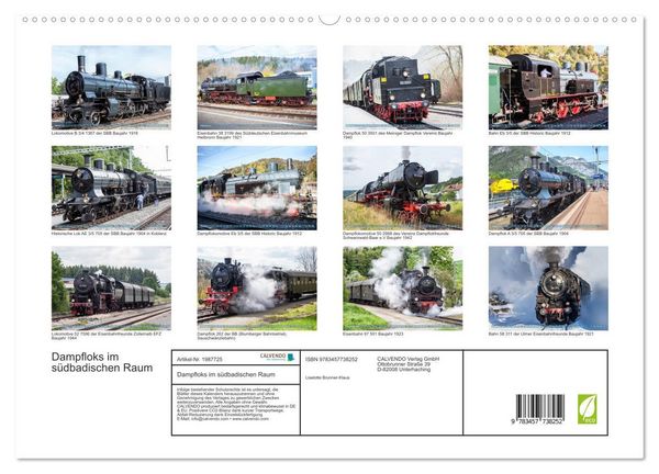 Produktbild: Dampfloks im s&uuml;dbadischen Raum (hochwertiger Premium Wandkalender 2026 DIN A2 quer), Kunstdruck in Hochglanz