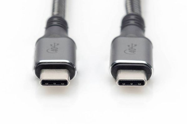 Produktbild: Digitus USB-C&reg; Kabel USB4&reg; USB-C&reg; Stecker 3.00 m Schwarz Geflechtschirm, Geschirmt, rei&szlig;fest, Rund, 8K UHD DB-300443-030-S
