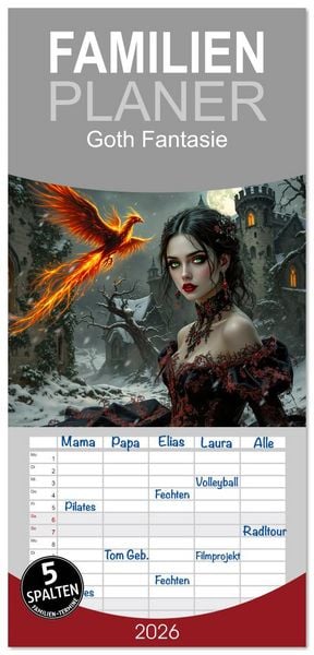 Produktbild: Familienplaner 2026 - Goth Fantasie mit 5 Spalten (Wandkalender, 21 x 45 cm) CALVENDO