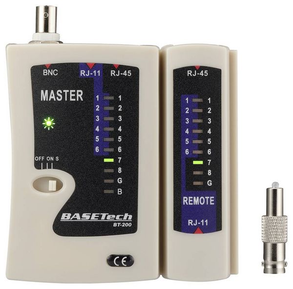 Produktbild: Basetech Kabeltester BT-200 BT-200 Geeignet f&uuml;r RJ-45, RJ-11, BNC