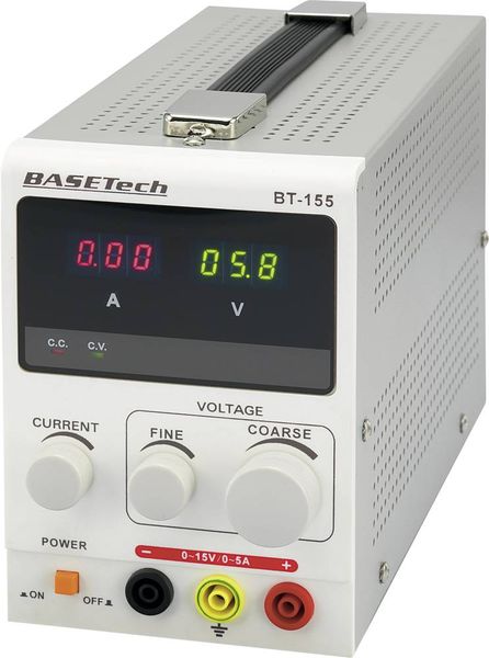 Produktbild: Basetech BT-155 Labornetzger&auml;t, einstellbar 0 - 15 V/DC 0 - 5A 75W Anzahl Ausg&auml;nge 1 x