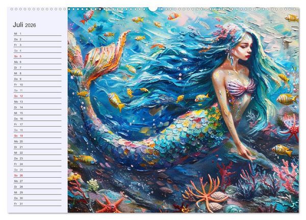 Produktbild: Meerjungfrauen. Zauberhafte Nixen-Paintings (hochwertiger Premium Wandkalender 2026 DIN A2 quer), Kunstdruck in Hochglanz