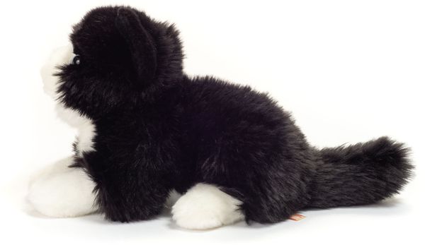 Teddy-Hermann - Katze liegend schwarz/weiß, 20 cm