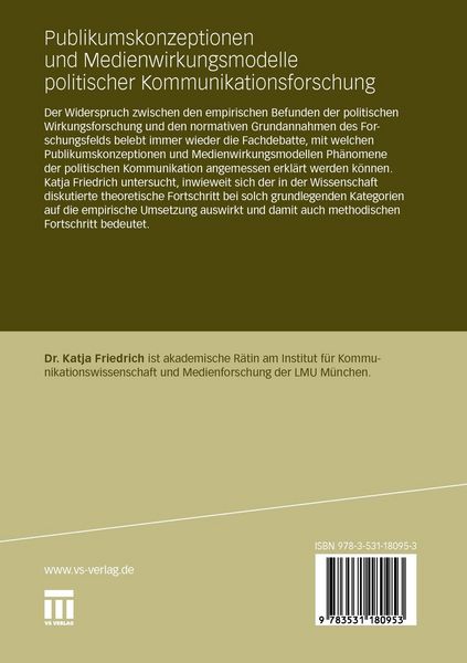Produktbild: Publikumskonzeptionen und Medienwirkungsmodelle politischer Kommunikationsforschung