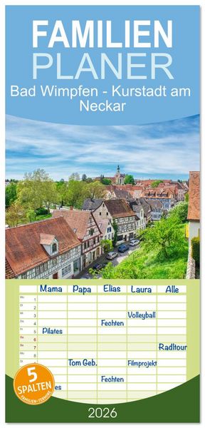 Produktbild: Familienplaner 2026 - Bad Wimpfen - Kurstadt am Neckar mit 5 Spalten (Wandkalender, 21 x 45 cm) CALVENDO