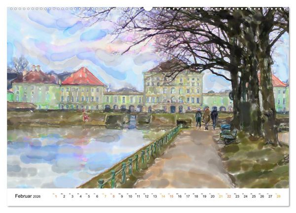 Produktbild: M&uuml;nchen - Bayerns Landeshauptstadt in Aquarellfarben (Wandkalender 2026 DIN A2 quer), CALVENDO Monatskalender