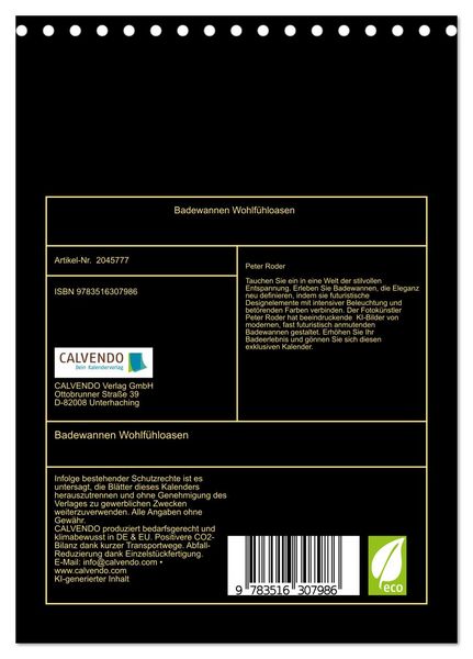 Produktbild: Badewannen Wohlf&uuml;hloasen (Tischkalender 2026 DIN A5 hoch), CALVENDO Monatskalender