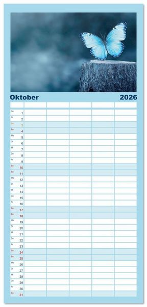 Produktbild: Familienplaner 2026 - Blauer Zauberflug mit 5 Spalten (Wandkalender, 21 x 45 cm) CALVENDO