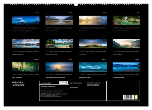 Produktbild: Weitblicke - Panoramen (Wandkalender 2026 DIN A2 quer), CALVENDO Monatskalender