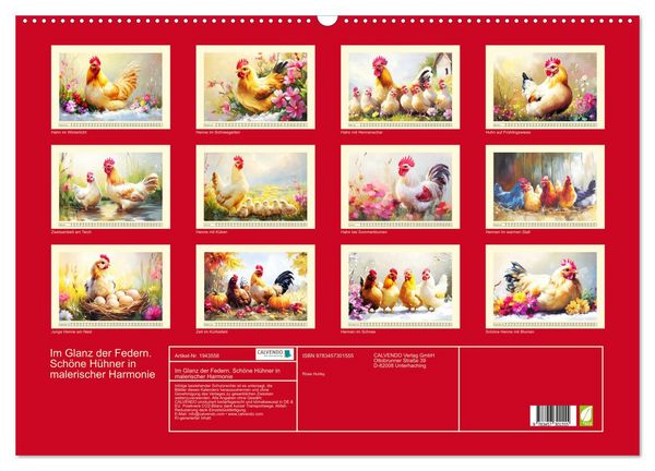 Produktbild: Im Glanz der Federn. Sch&ouml;ne H&uuml;hner in malerischer Harmonie (Wandkalender 2026 DIN A2 quer), CALVENDO Monatskalender