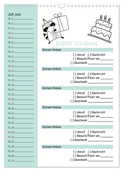 Produktbild: Geburtstagsplaner Doodle Tiere - F&uuml;r Termine, Geschenke, Eventdetails & mehr (Wandkalender 2026 DIN A3 hoch), CALVENDO Monatskalender