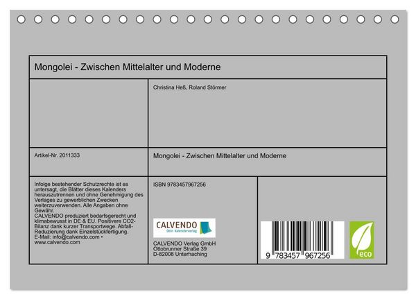 Produktbild: Mongolei - Zwischen Mittelalter und Moderne (Tischkalender 2026 DIN A5 quer), CALVENDO Monatskalender
