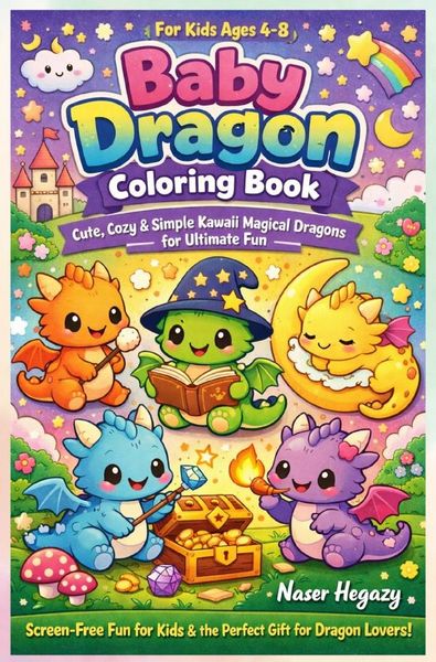 Produktbild: Baby Dragon Coloring Book for Kids Ages 4-8 Cute, Cozy &amp; Simple Kawaii Magical Dragons for Ultimate Fun