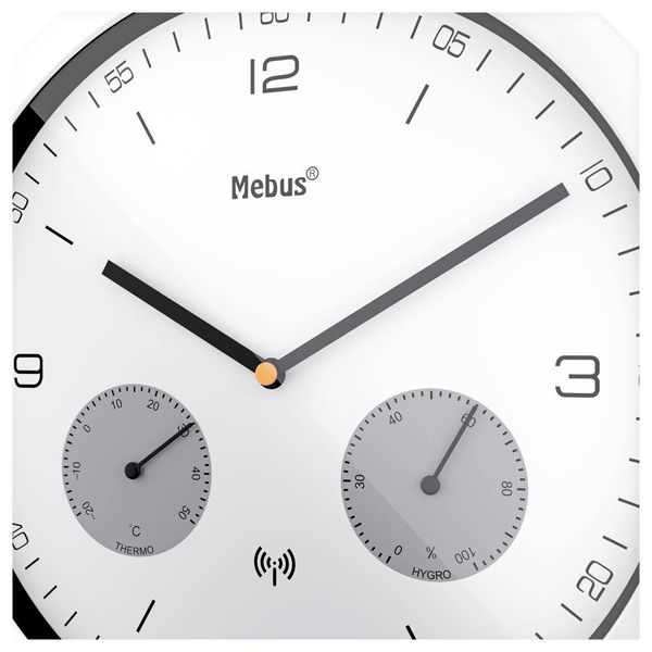 Produktbild: Mebus 52826 Funk Wanduhr 260 mm x 42 mm Wei&szlig;