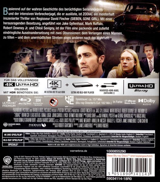 Produktbild: Zodiac &ndash; Die Spur des Killers (4K-UHD+Blu-ray)