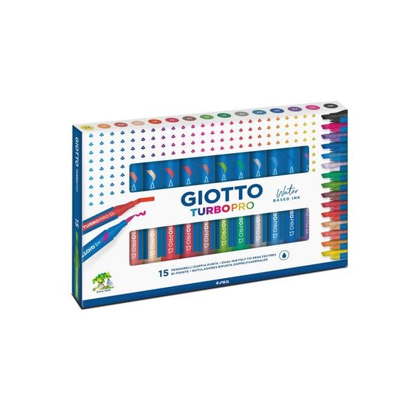 Produktbild: Giotto Doppelfasermaler Turbo Pro 15 Farben mit wasserl&ouml;slicher Tinte Kartonetui