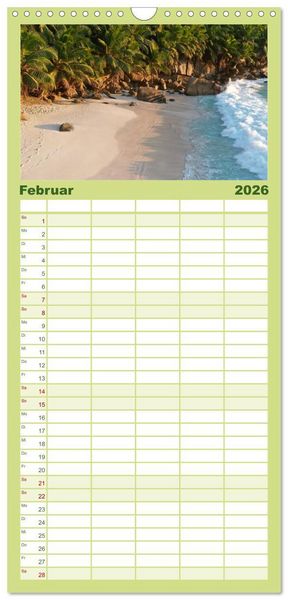 Produktbild: Familienplaner 2026 - In Gedanken auf den Seychellen mit 5 Spalten (Wandkalender, 21 x 45 cm) CALVENDO