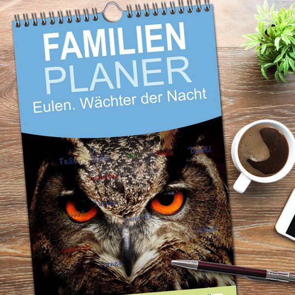 Produktbild: Familienplaner 2026 - Eulen. W&auml;chter der Nacht mit 5 Spalten (Wandkalender, 21 x 45 cm) CALVENDO