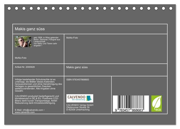 Produktbild: Makis ganz s&uuml;ss (Tischkalender 2026 DIN A5 quer), CALVENDO Monatskalender