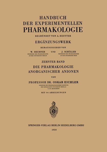 Produktbild: Die Pharmakologie Anorganischer Anionen