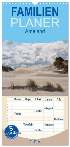 Produktbild: Familienplaner 2026 - Ameland mit 5 Spalten (Wandkalender, 21 x 45 cm) CALVENDO