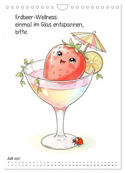 Produktbild: Erdbeer Kalender - Niedliche Illustrationen mit Spr&uuml;chen (Wandkalender 2027 DIN A4 hoch), CALVENDO Monatskalender