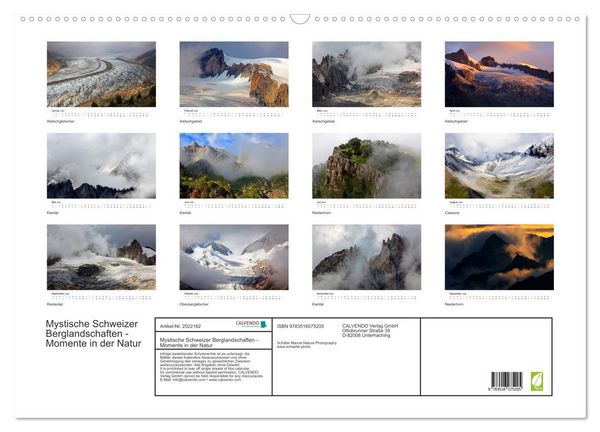 Produktbild: Mystische Schweizer Berglandschaften - Momente in der Natur (Wandkalender 2026 DIN A2 quer), CALVENDO Monatskalender
