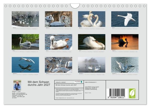 Produktbild: Mit dem Schwan durchs Jahr 2027 (Wandkalender 2027 DIN A4 quer), CALVENDO Monatskalender